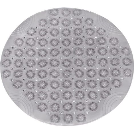 Tapis de douche rond antidérapant en PVC, 55 x 55 cm, avec trous de drainage, ventouse pour baignoire, gris (1/4)