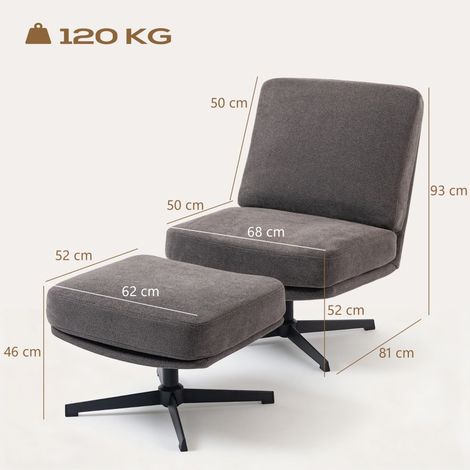Fauteuil pivotant gris anthracite avec pouf assorti, aspect lin moderne pour salon, siège tournant confortable, ensemble 2 pièces (1/5)