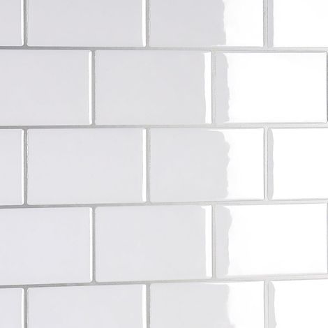 Adhesive pour Cuisine Blanc 30.5cm x 30.5cm 4 Pièces Carrelage Adhesif Mural Rectangulaire Salle de Bain Imperméable Autocollant Cuisine Brillants 3d Buanderie (1/5)