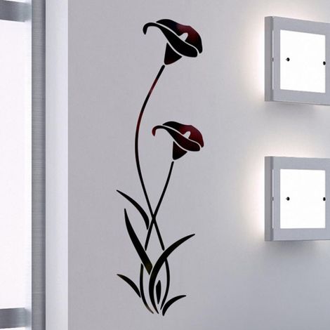 Sticker mural miroir fleuri amovible, sticker mural moderne pour la décoration intérieure (1/4)