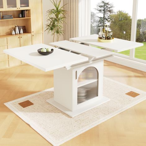 Mesa de comedor de MDF y vidrio 110-140 x 80 x 76 cm blanca extensible (1/5)