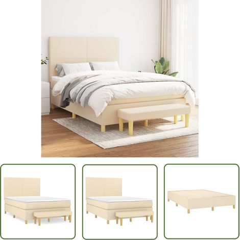 The Living Store Boxspringbett mit Matratze Creme 140x190 cm Stoff - Boxspringbett - Doppelbett - Cremefarbenes Bett - Betten Mit Kopfteil - Federkernmatratze (1/5)