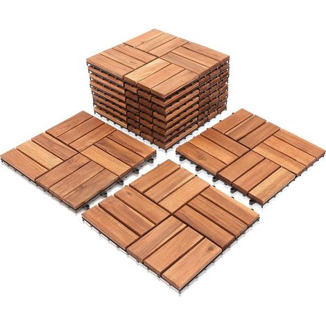 Set of 11 acacia wood tiles - 1 m² - 30 x 30 cm - For balcony, garden, terrace, balcony (1/5)