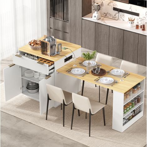 Kücheninsel 127,5 x 67 x 92 cm aus weißem MDF mit LED, platzsparend – MEUBLIV (1/5)