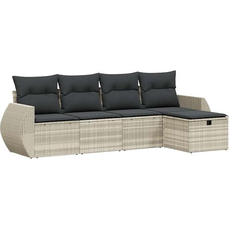 Maison Exclusive - Set Divano da Giardino 5pz con Cuscini Grigio Chiaro Polyrattan