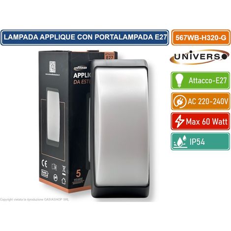 UNIVERSO LAMPADA APPLIQUE A MURO DA ESTERNO PER LAMPADINE CON ATTACCO E27 IP54 (1/4)