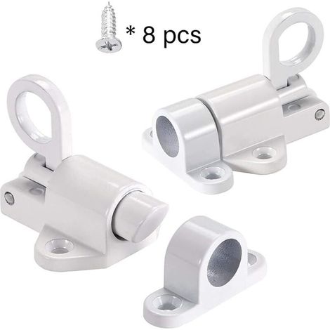 2 verrous à ressort automatiques, verrous à anneau de traction, adaptés aux fenêtres, portes en bois et portes d'armoires (blanc)