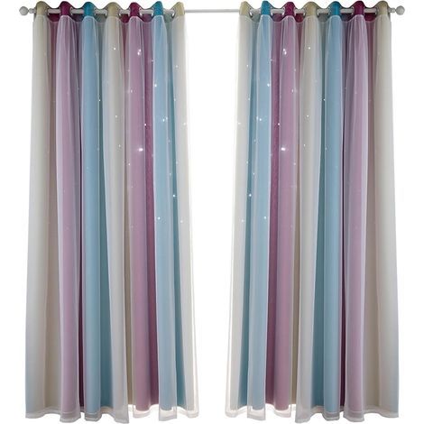 Rideaux Occultants étoiles Colorées, Design Double Couche pour Chambre de Filles, Salon, Rideaux de Fenêtre en Tissu Polyester Isolant (Violet 53" L x 95" L) (1/2)