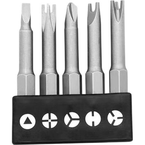 Jeu d'embouts de tournevis (5 pièces) 2 pouces, embouts de vis en acier au chrome-vanadium forme spéciale avec en U, en Y, à 3 points, en croix et en triangle pour mécaniciens et élect (1/5)