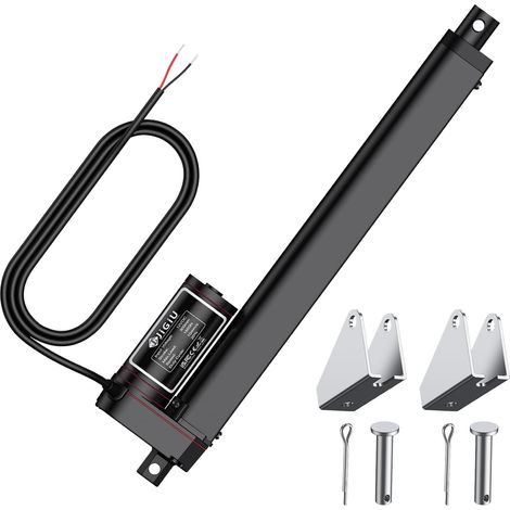 Actionneur Linéaire 12V 1500N, Course 300mm Vérin Électrique Auto-bloquant IP65, 10mm/s avec Supports, pour Domotique/Ouvre-porte/Ouvre-fenêtre/Machines - Noir (1/5)