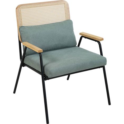 Fauteuil relax en acier, rotin synthétique et tissu vert