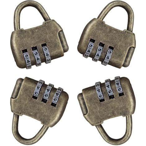 Cadenas à combinaison 4 pièces Cadenas à combinaison Cadenas antivol à combinaison Cadenas à combinaison rétro à 3 chiffres (1/5)