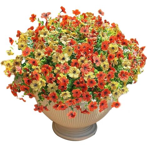 12 bouquets de fleurs artificielles pour l'extérieur, ipomées multicolores avec eucalyptus, fleurs en soie artificielle résistantes aux UV pour le printemps et l'été, idéales pour les jardinières, le  (1/5)
