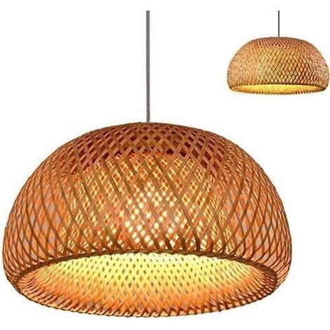 Lustre Suspension Country Style Rétro Lampe Suspendue En Rotin Tissé À La Main En Bambou ,Lampe De Plafond Lampe Salle ,30cm (1/4)