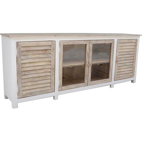 Buffet Meuble de rangement en bois coloris naturel/marron - Longueur 210 x Hauteur 82 x Profondeur 40cm -PEGANE-