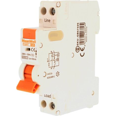 Disjoncteur MeanWell AC Type C 1P+N 1M 6kA 30mA C25A AC 230V (1/5)