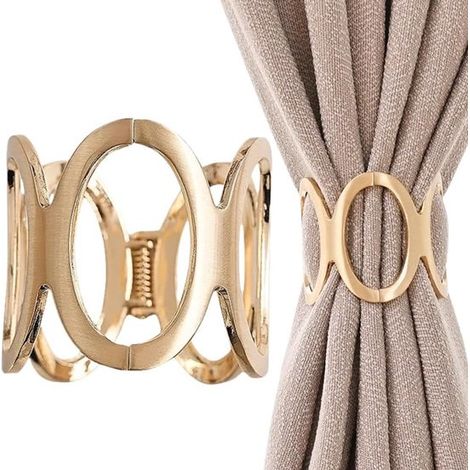 Boucles de rideaux - 2 Pièces - Ceintures de rideaux - Métal - Attaches sans percer - Attacher les rideaux - Embrasse de rideau - Décoration intérieure - Supports de rideaux pour salle de bain, chambr (1/5)