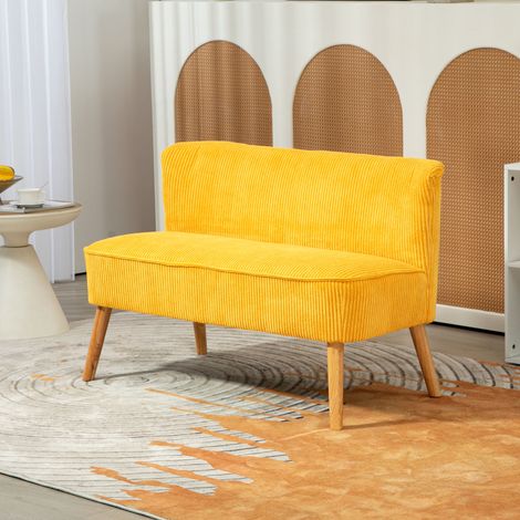 Divano a due posti, elegante design scandinavo, struttura in legno massello, portata massima 150 kg, 117 x 56,5 x 77 cm, giallo.