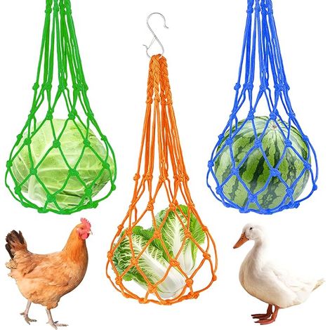Hanging Chicken Mesh Net with Hook for Ducks, Birds, Rabbits, Parrots, for Chicken Coop, Bird Cage, Vegetables, Fruits, Yellow, Blue, Green Poulet Sac De Maille D'alimentation, pour Canards Oiseaux L (1/5)