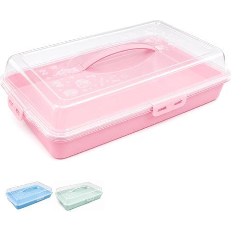 Portatorta Rettangolare in plastica con coperchio mis. 40x30x10cm - Porta torta Rosa con 4 chiusure (1/5)