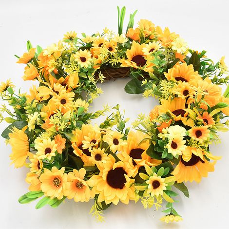 Couronne de Porte Tournesol Décor Bohème Chic Ornement Suspendu Bienvenue (1/5)