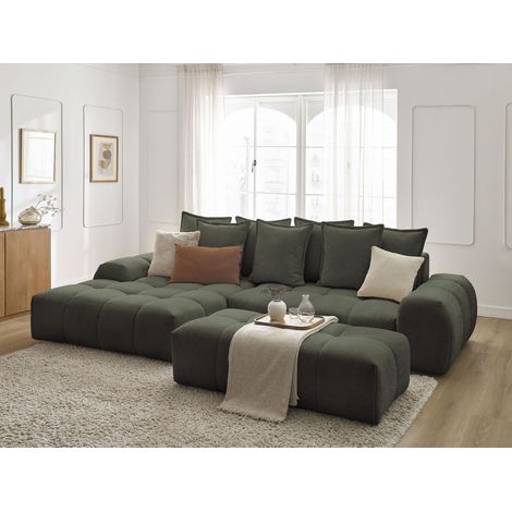 BOBOCHIC - Canapé d'angle convertible coffre EVEREST tissu chiné avec pouf Angle gauche Vert (1/5)