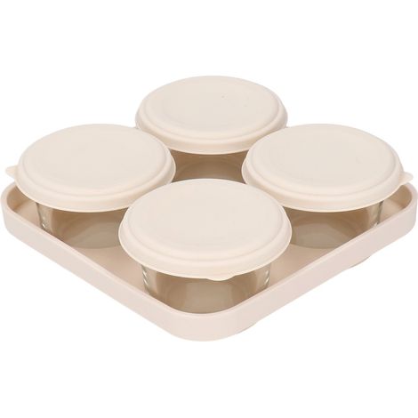 Récipient à vinaigrette transparent, silicone alimentaire réutilisable avec couvercle, pour congélateur et micro-ondes, beige (1/5)