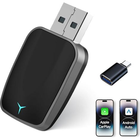 Applicable Adaptateur Carplay sans fil 2 en 1 : convertit le câble Apple CarPlay/Android Auto - Adaptateur en sans fil, Plug & Play, Automat Verb, sans délai, avec port USB A/C pour iOS 10+ et Android (1/5)