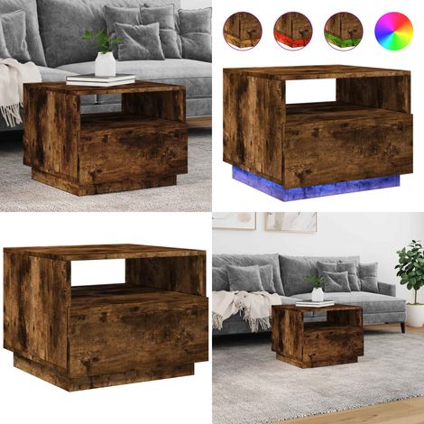 Table basse avec lumières LED chêne fumé 50x49x40 cm - Table Basse Design - Table Basse Led - Table Basse Lumineuse - Meuble Salon - Table D'appoint - Home & Living (1/5)
