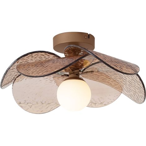 QAZQA Plafoniera di design bronzo scuro con vetro ambrato a coste (1/5)
