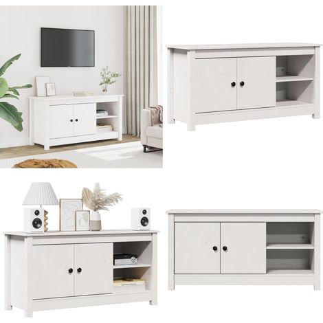 Meuble TV Blanc 103x36,5x52 cm Bois de pin massif - Meubles Tv - Meuble Tv - Support Tv - Unité Tv - Meuble Blanc - Home & Living (1/5)