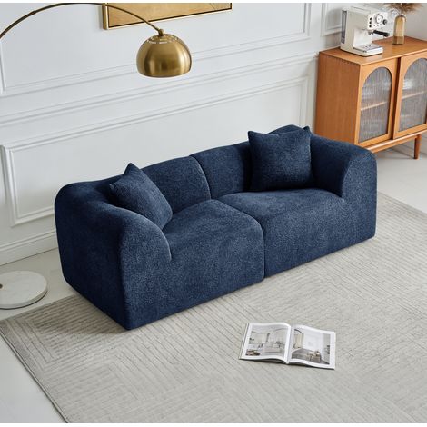 Canapé 2 plazas de terciopelo azul 193 cm, diseño compacto con 2 cojines y base antideslizante (1/5)