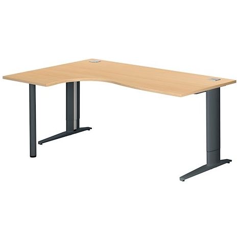 Bureau compact hêtre réglable en hauteur L 180 cm retour à gauche piètement L métal plus anthracite Essens - Maxiburo
