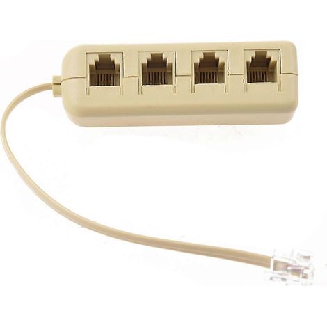 RJ11 6P4C to 6P4C 4 Way Telephone Line Modular Splitter Adapter Beige (1/4)