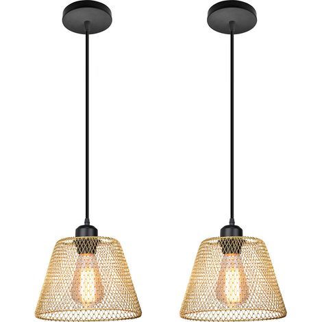2 Stück Retro Pendelleuchte Industrielle Hängelampe Metall Deckenleuchte E27 Wohnzimmer für Innen,Restaurant,Cafe,Bar,Küche,Kinderzimmer - Gold