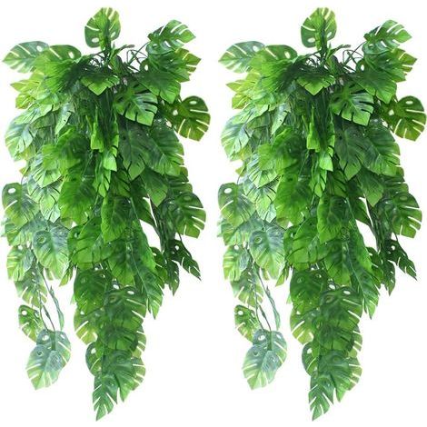 2 Pièces Faux Plantes de Lierre Artificielles Faux Feuilles de Palmier Monstera Tropical pour Intérieur Extérieur Maison (1/5)