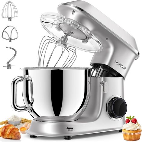 1500W Pastry Mixer Whisk Beater Hook Stainless Steel Bowl 7 Speeds Electric Pastry Dishwasher Safe Silver (1/5)