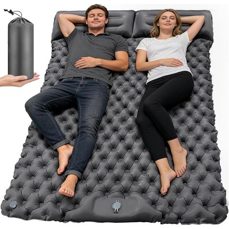 190x 120cm Matelas de Camping, Tapis de Lit Double Auto Gonflable avec Oreiller et Pompe à Pied intégrée Matelas de Camping Gonflable Portable et Compact pour Tente Trekking Plage (1/5)