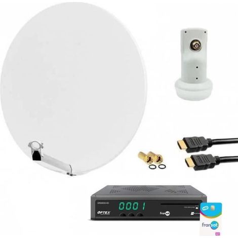 HDME KIT PARABOLE SATELLITE FIBRE BLANCHE 85CM + LNB SINGLE + RÉCEPTEUR TV FRANSAT AVEC CARTE (1/4)