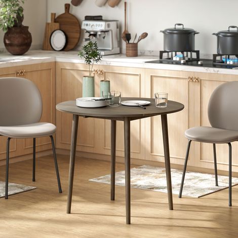 Table de salle à manger pliante 2 abattants, table ronde extensible pour 4 personnes, pieds en bois Ø 89 x 73,5 cm, gris