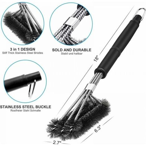 Barbecue Brush, 3 in 1 Barbecue Cleaning Brush, Long Handle, Stainless Steel Bristles for Quickly & Effectively Cleaning All Grills (1/5)