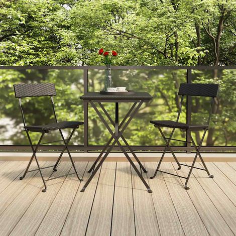 Lot de 2 Chaises de Bistrot Pliantes de Jardin en Résine Tressée et Acier Noir - PANGIVO (1/5)