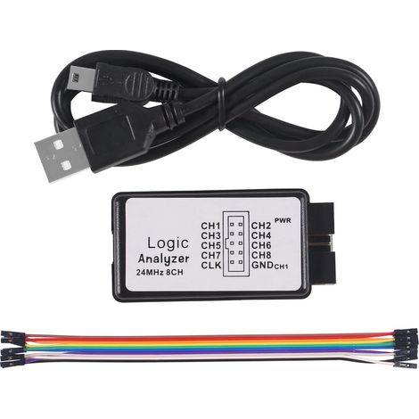 Analyseur logique USB compatible avec câble USB à anneau de ferrite EMI, 24 MHz, 8 canaux, UART, I2C et SPI pour Arduino, ARM, FPGA, M100 et SCM.