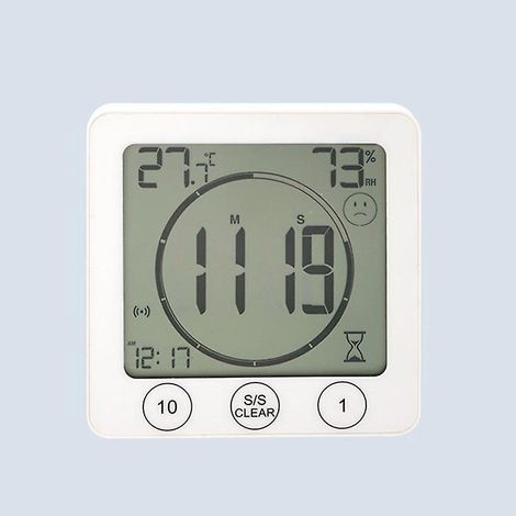 horloge De Salle De Bain, Horloge De Douche Contrle Tactile Tanche, Alarme Numrique Lcd, Thermomtre Hygromtre, Minuterie De Compte Rebours, Alime (1/4)