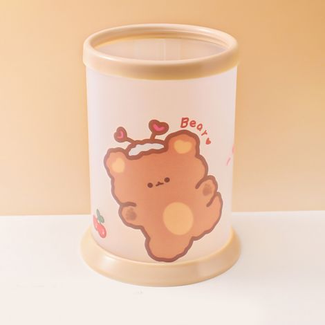 Porte-stylo pliable mignon ours, rangement bureau étudiant, boîte de rangement fournitures de bureau design rond (1/5)