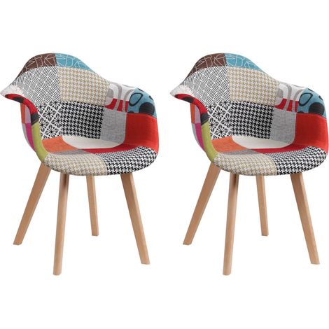 Wokaka Sedie Vintage Patchwork (Set da 2) - Gambe in Legno Massello - Sedie per Sala da Pranzo e Soggiorno (Rosso)