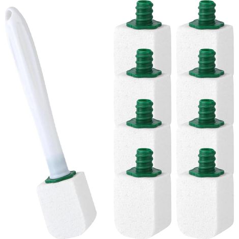 Toilettenbürste aus Bimsstein, 10 nachfüllbare Bimsstein-Reinigungspads mit wiederverwendbarem Griff, für Toiletten und Waschbecken, Weiß (1/5)