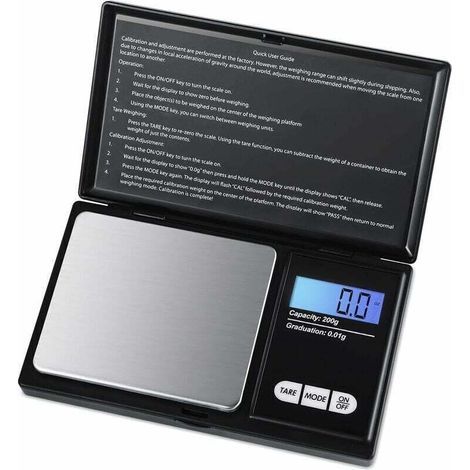 Präzisionswaage 200 g/0,01 g Kleine, hochpräzise Waage mit hintergrundbeleuchtetem LCD-Bildschirm und Tara-Funktion (schwarz)