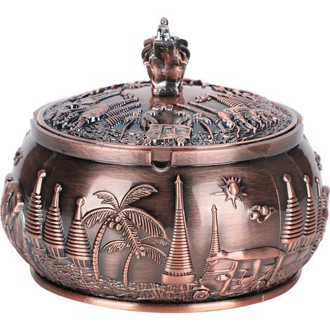 Cendrier vintage avec couvercle, coupe-vent, en alliage de zinc, objet de décoration unique et artisanal. Cadeau idéal. (1/5)