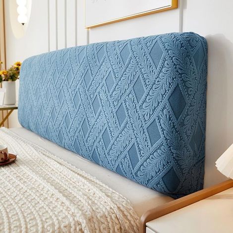 Bleu 150cm Housse de tête de lit, Housse de Protection de tête de lit écrasée Anti-poussière matelassée Extensible, Lavable Amovible, pour décor de Chambre à Coucher